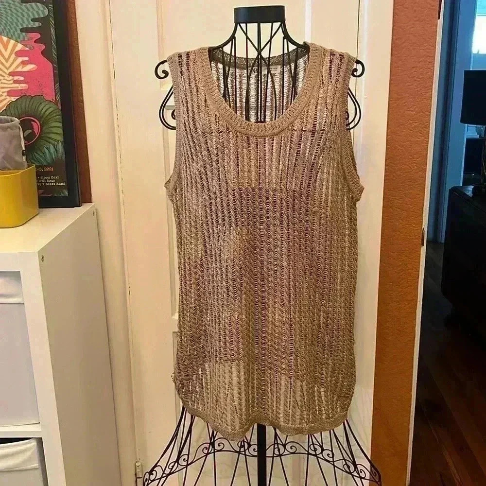 Zara Open Knit Round Neck Tank Sweater-Sz M